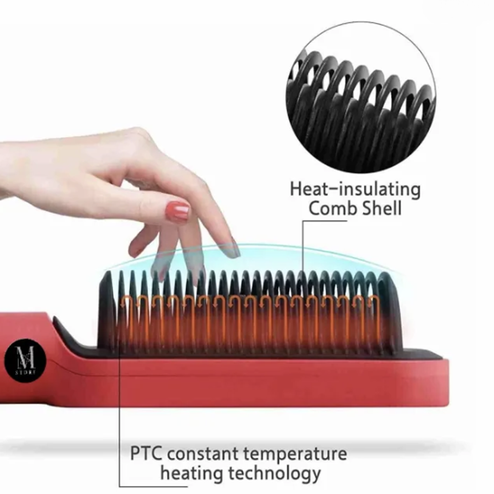 Hair Straightener & Curling Brush 2 in 1 with quick heating & anti scald design