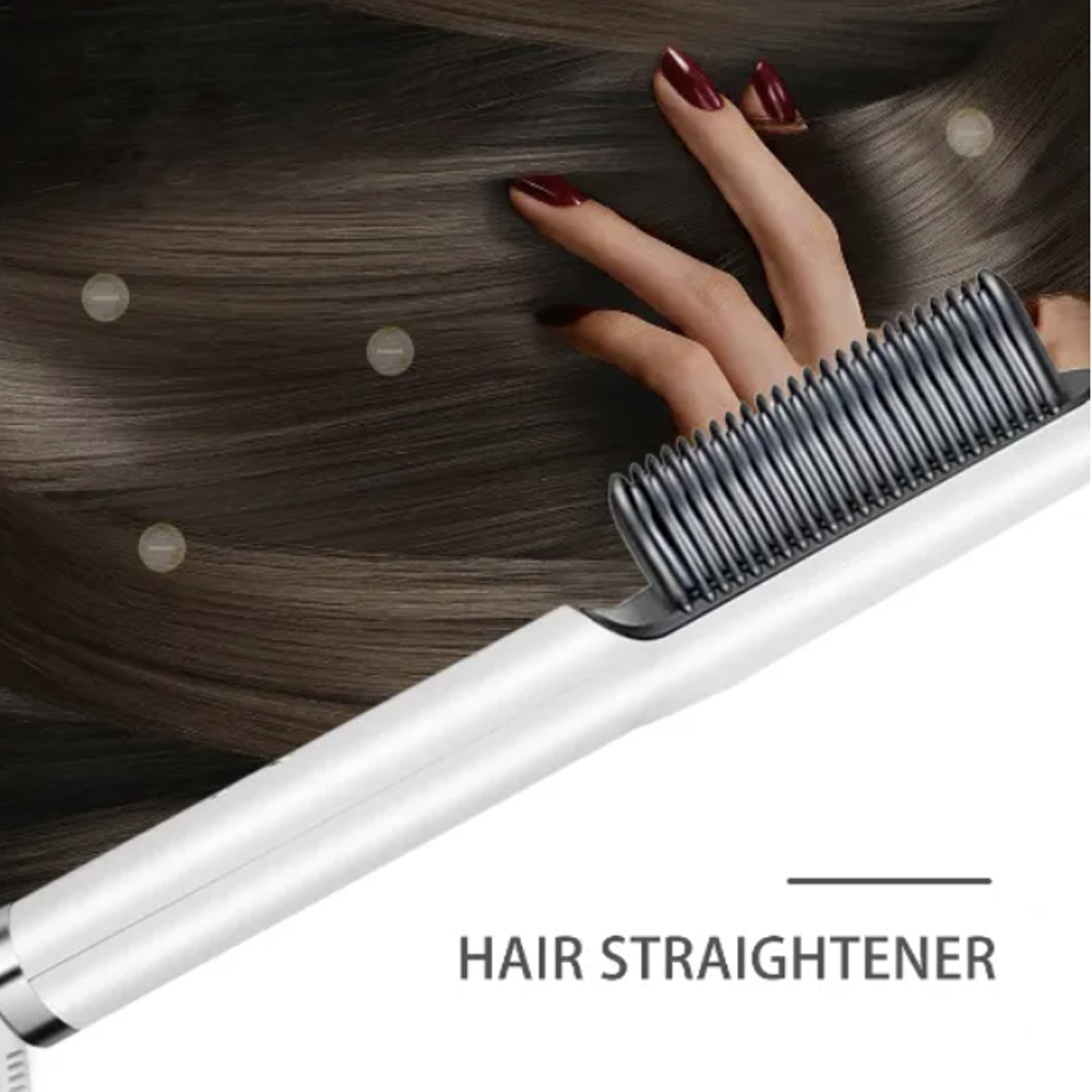 Hair Straightener & Curling Brush 2 in 1 with quick heating & anti scald design