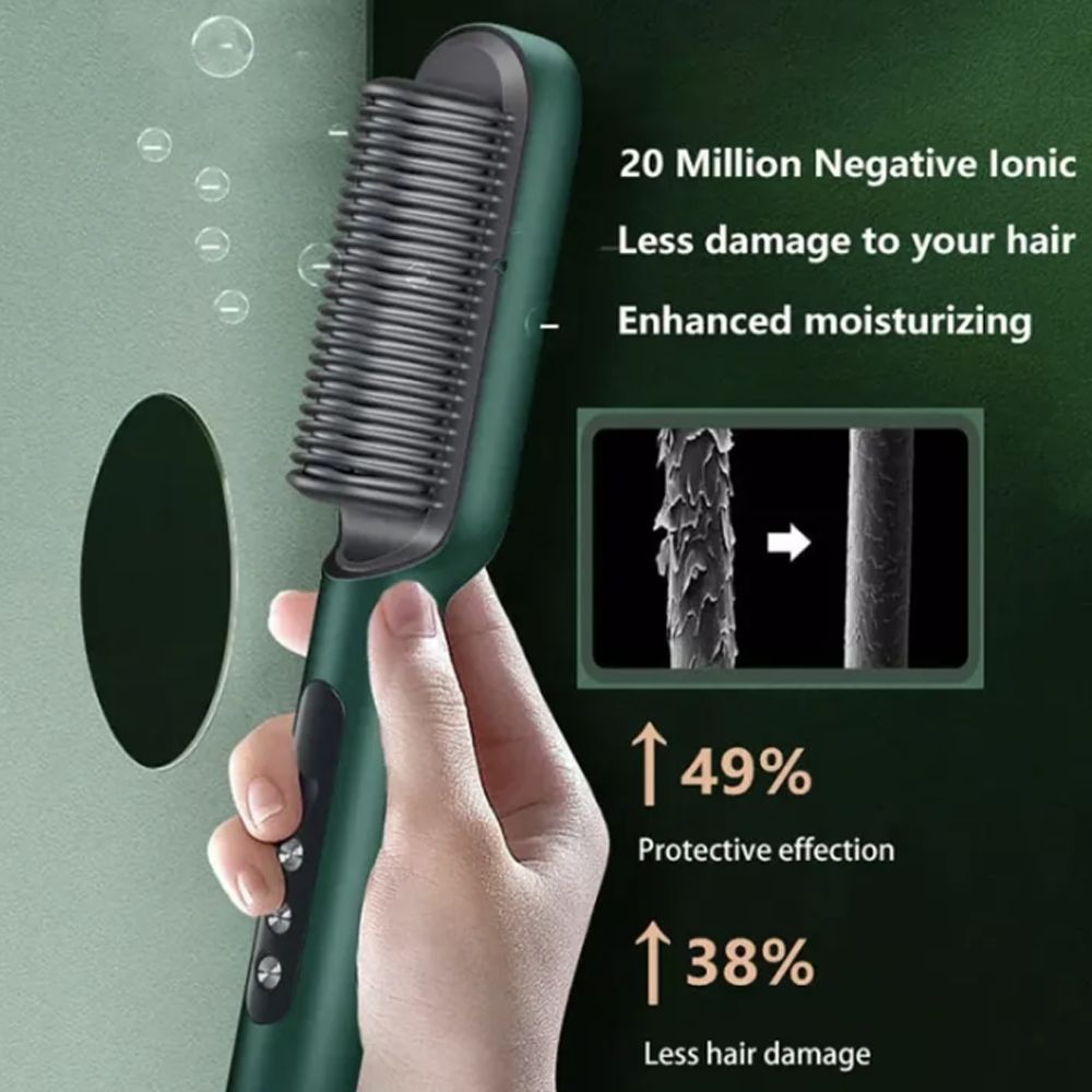 Hair Straightener & Curling Brush 2 in 1 with quick heating & anti scald design