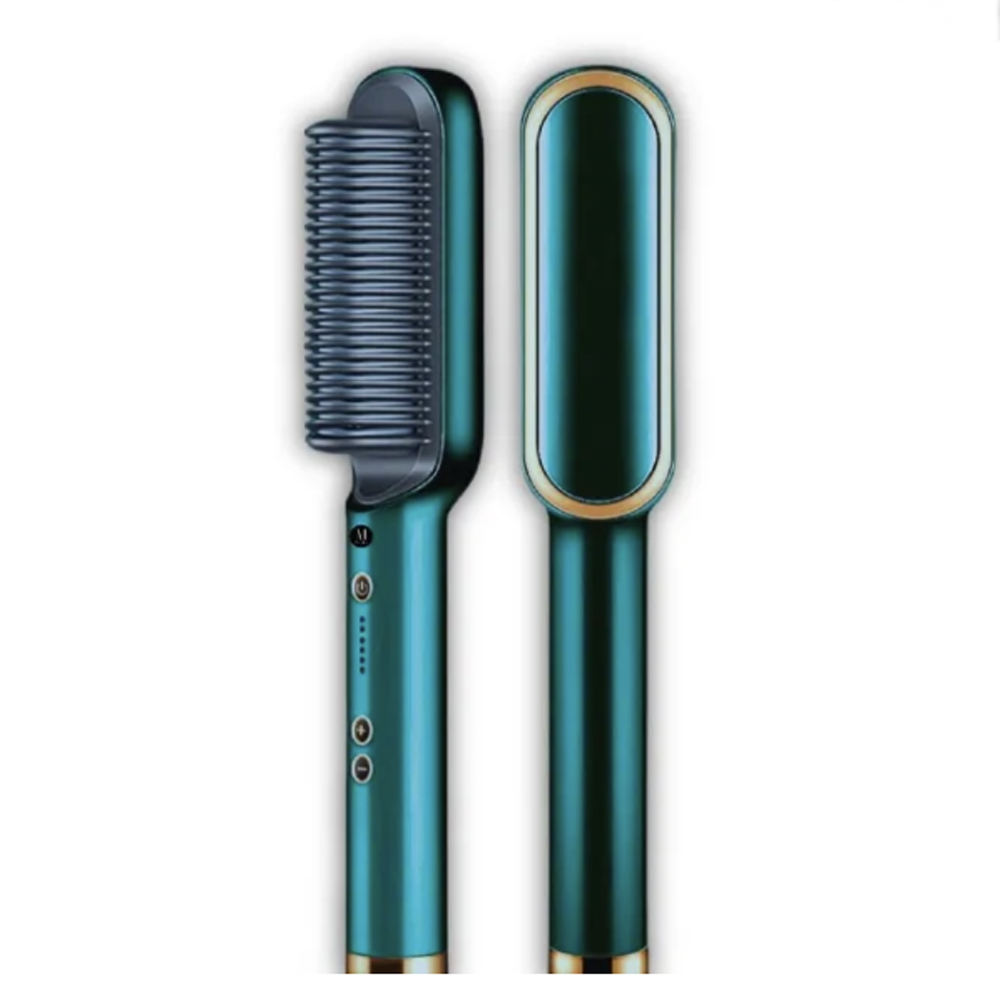 Hair Straightener & Curling Brush 2 in 1 with quick heating & anti scald design
