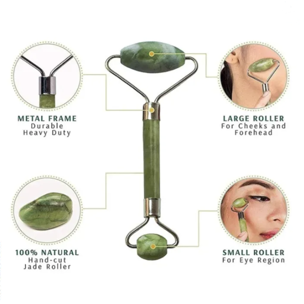 Jade Roller & Facial Tool Stone Massager for Face, Neck & Jawline Self Care Gift for Women and Men