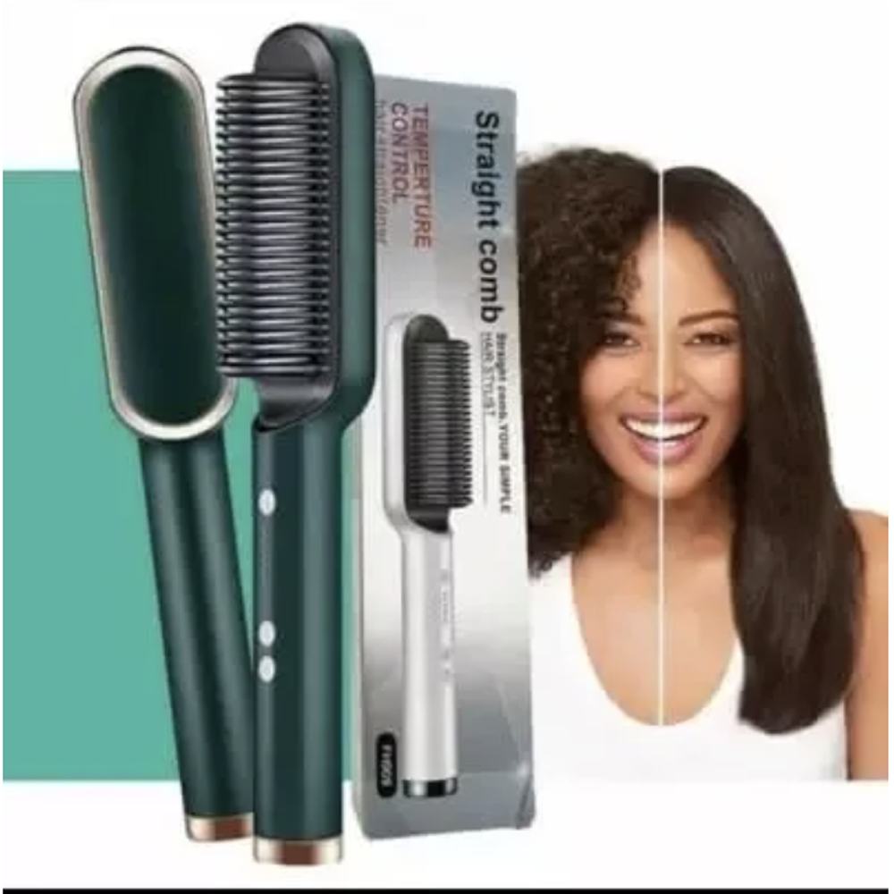 Hair Straightener & Curling Brush 2 in 1 with quick heating & anti scald design