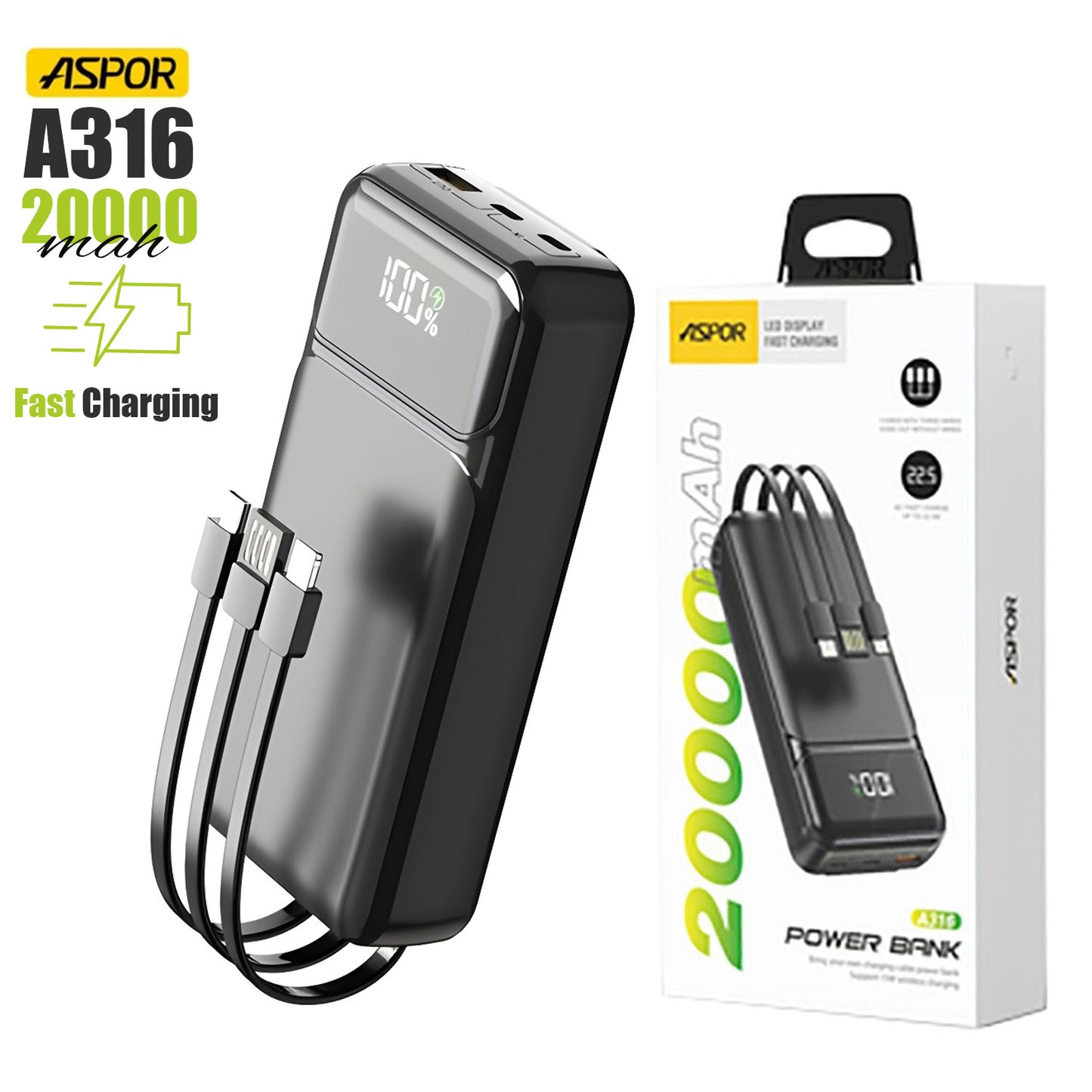 Aspor A316 20000mah 22.5w Fast Charging Power Bank