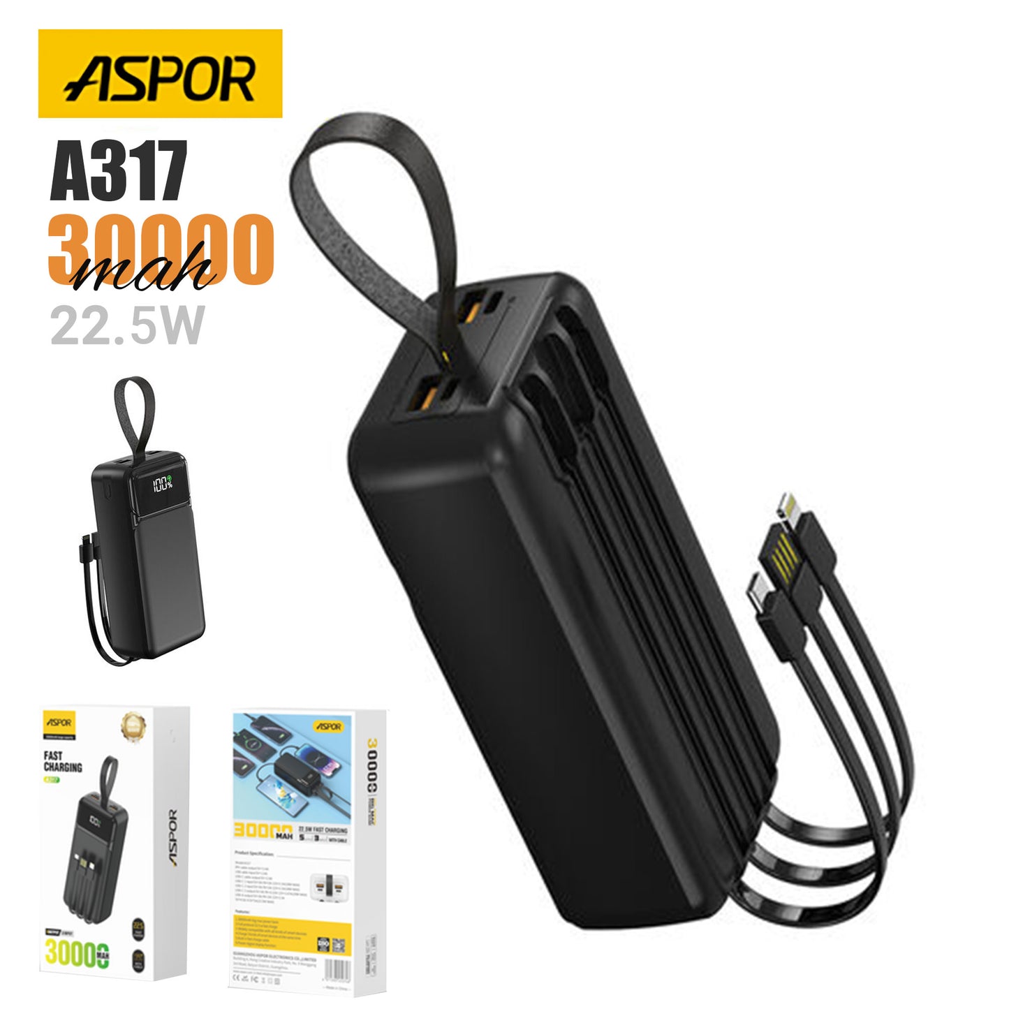 Aspor A317 22.5w 30000mah Fast Charging Power Bank