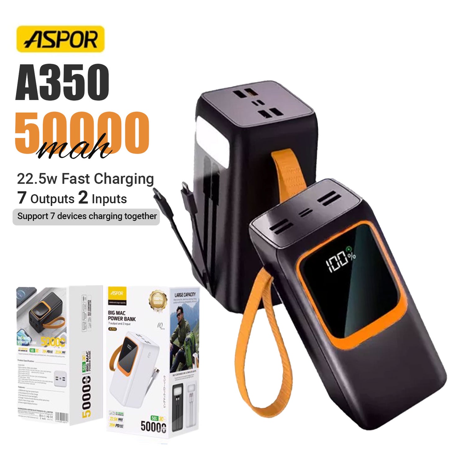Aspor A350 22.5w 50000mah Fast Charging Type-C Micro Power Bank