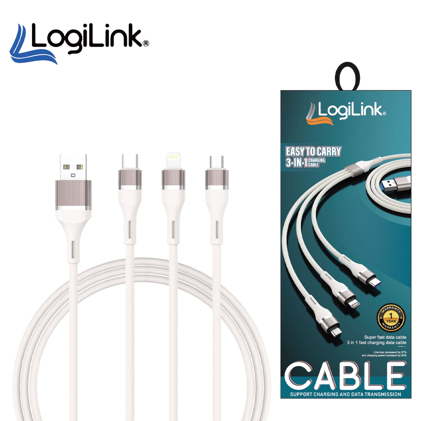 USB TO MICRO/TYPE C/IPHONE 3IN1 NYLON DATA CABLE FAST CHARGING