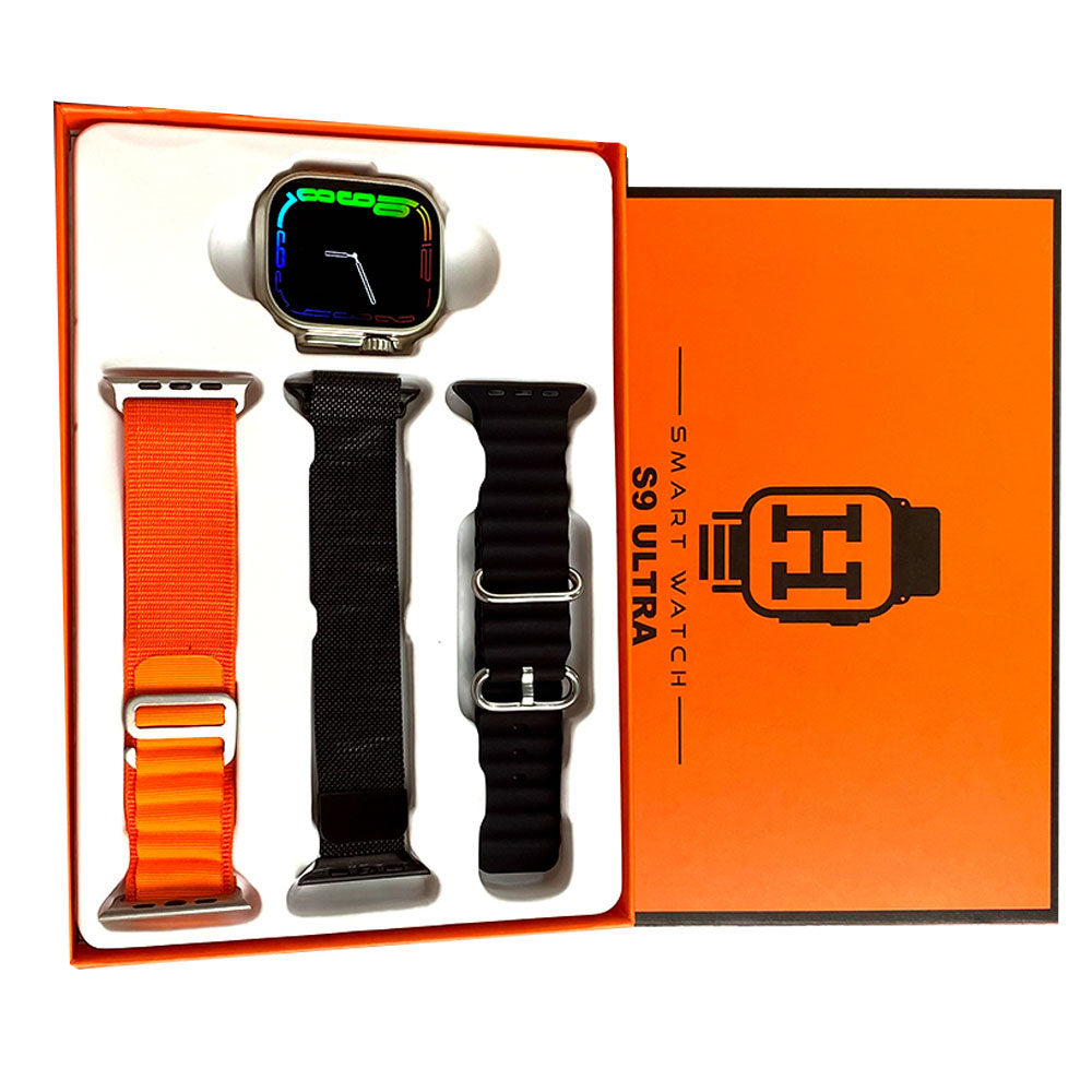 S9 ULTRA 49MM (3 STRAPS) SMART WATCH SERIES 9 WITH Metal Milanese Strap BLUETOOTH VOICE CALL 2.2 INCH HD SCREEN WITH FITPRO APP BLACK