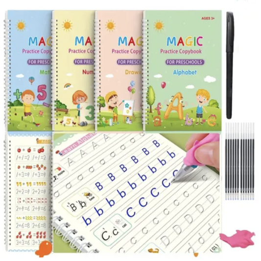 Magic Practice Copybook Set of 4 Books 1 Magic Pen and 10 Ink Refills