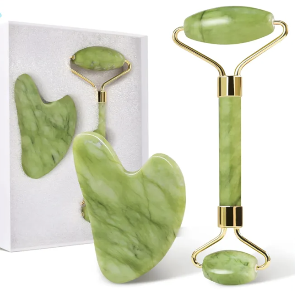 Jade Roller & Facial Tool Stone Massager for Face, Neck & Jawline Self Care Gift for Women and Men