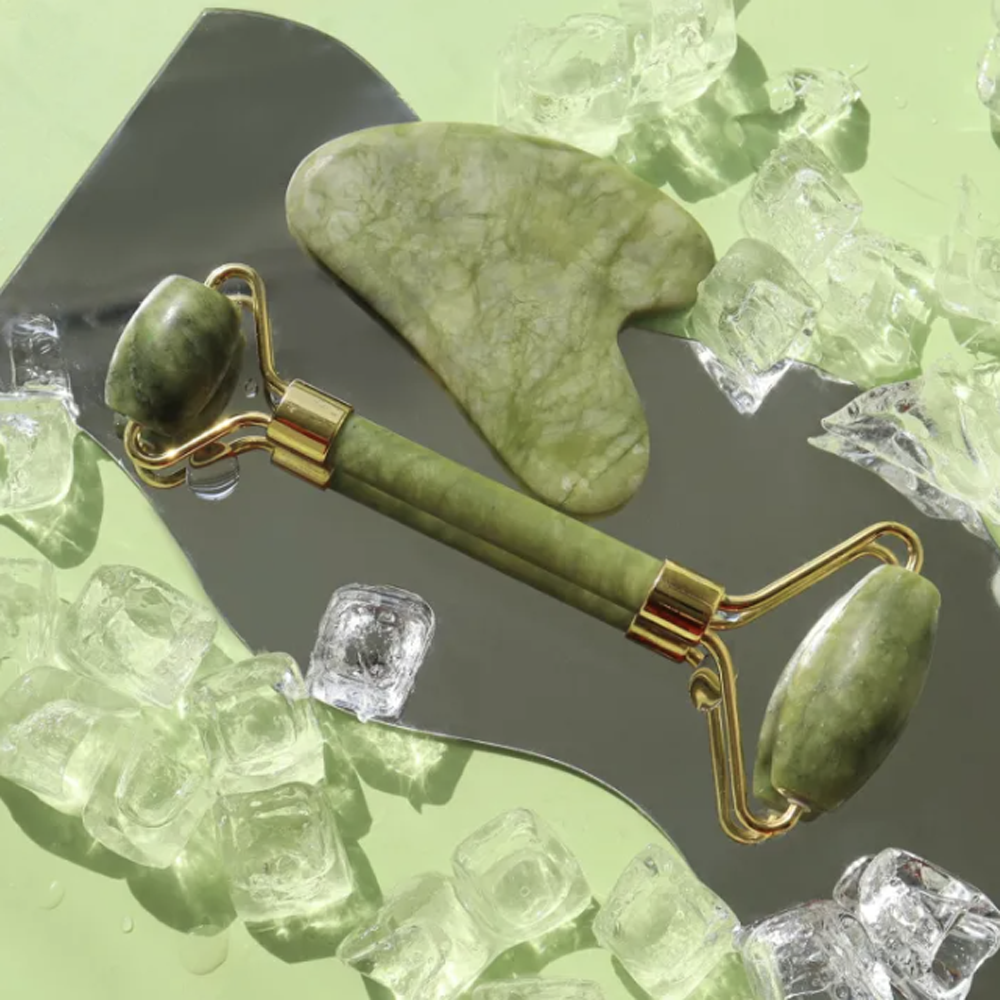 Jade Roller & Facial Tool Stone Massager for Face, Neck & Jawline Self Care Gift for Women and Men