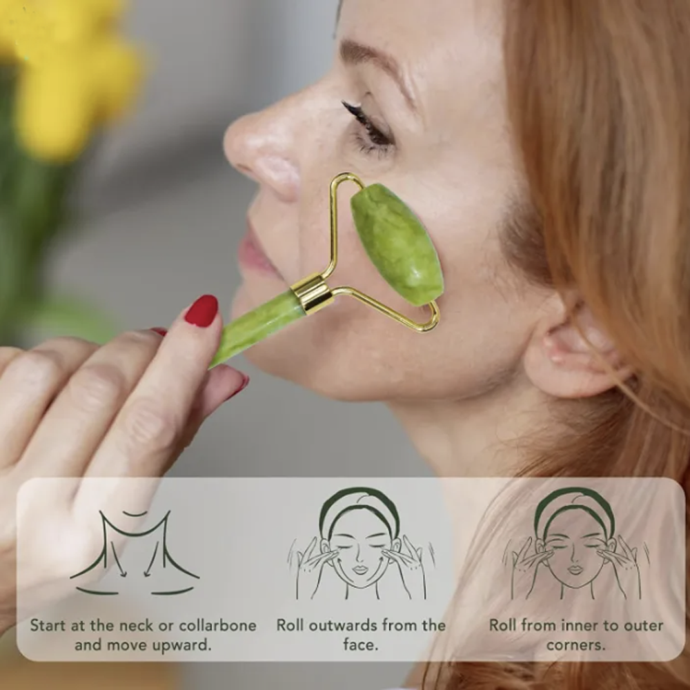 Jade Roller & Facial Tool Stone Massager for Face, Neck & Jawline Self Care Gift for Women and Men