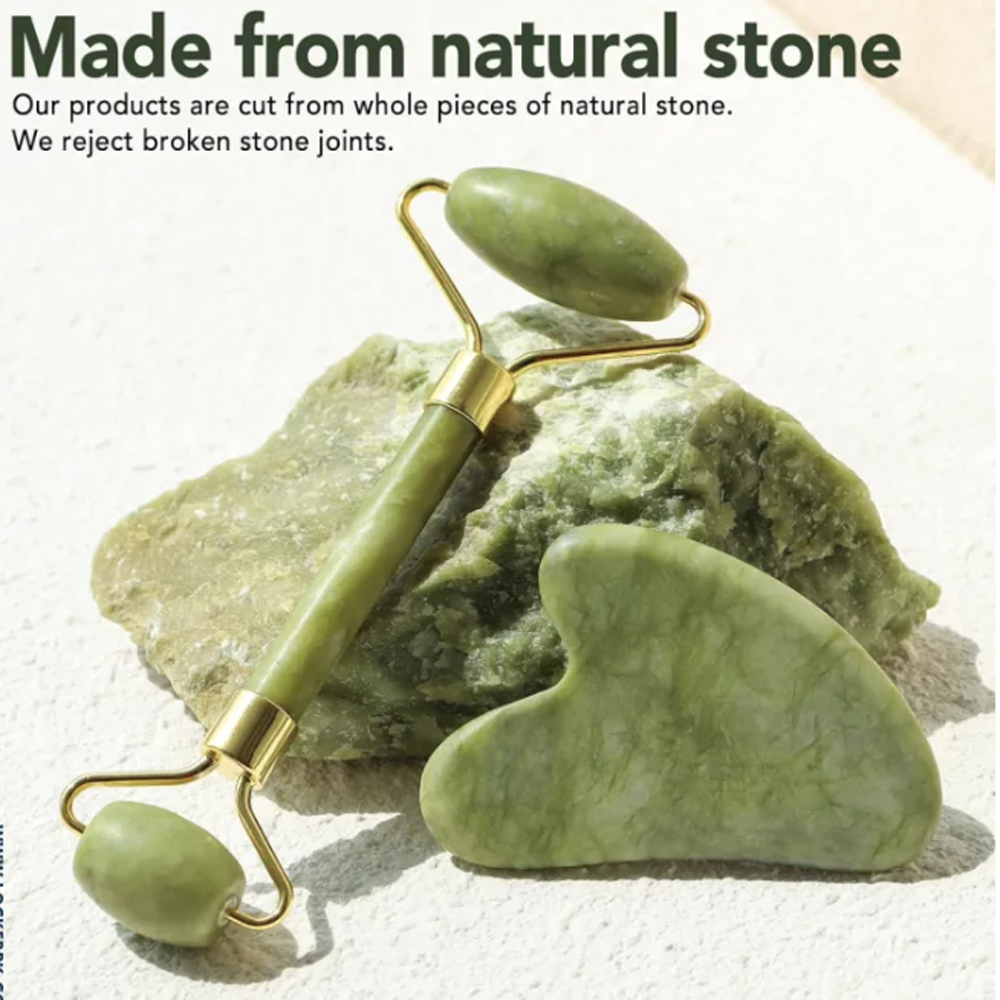 Jade Roller & Facial Tool Stone Massager for Face, Neck & Jawline Self Care Gift for Women and Men