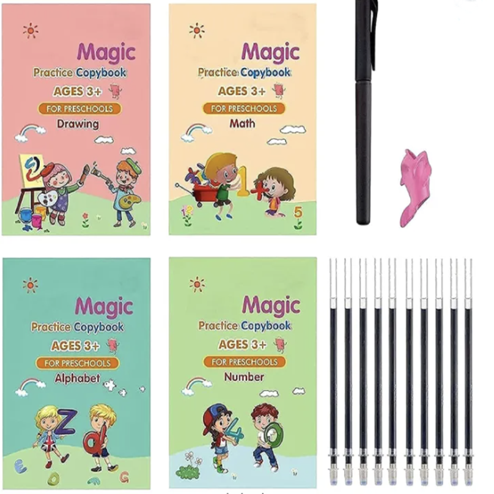 Magic Practice Copybook Set of 4 Books 1 Magic Pen and 10 Ink Refills