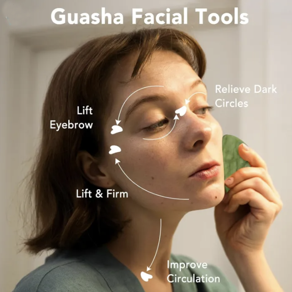 Jade Roller & Facial Tool Stone Massager for Face, Neck & Jawline Self Care Gift for Women and Men