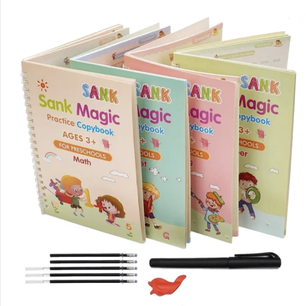 Magic Practice Copybook Set of 4 Books 1 Magic Pen and 10 Ink Refills