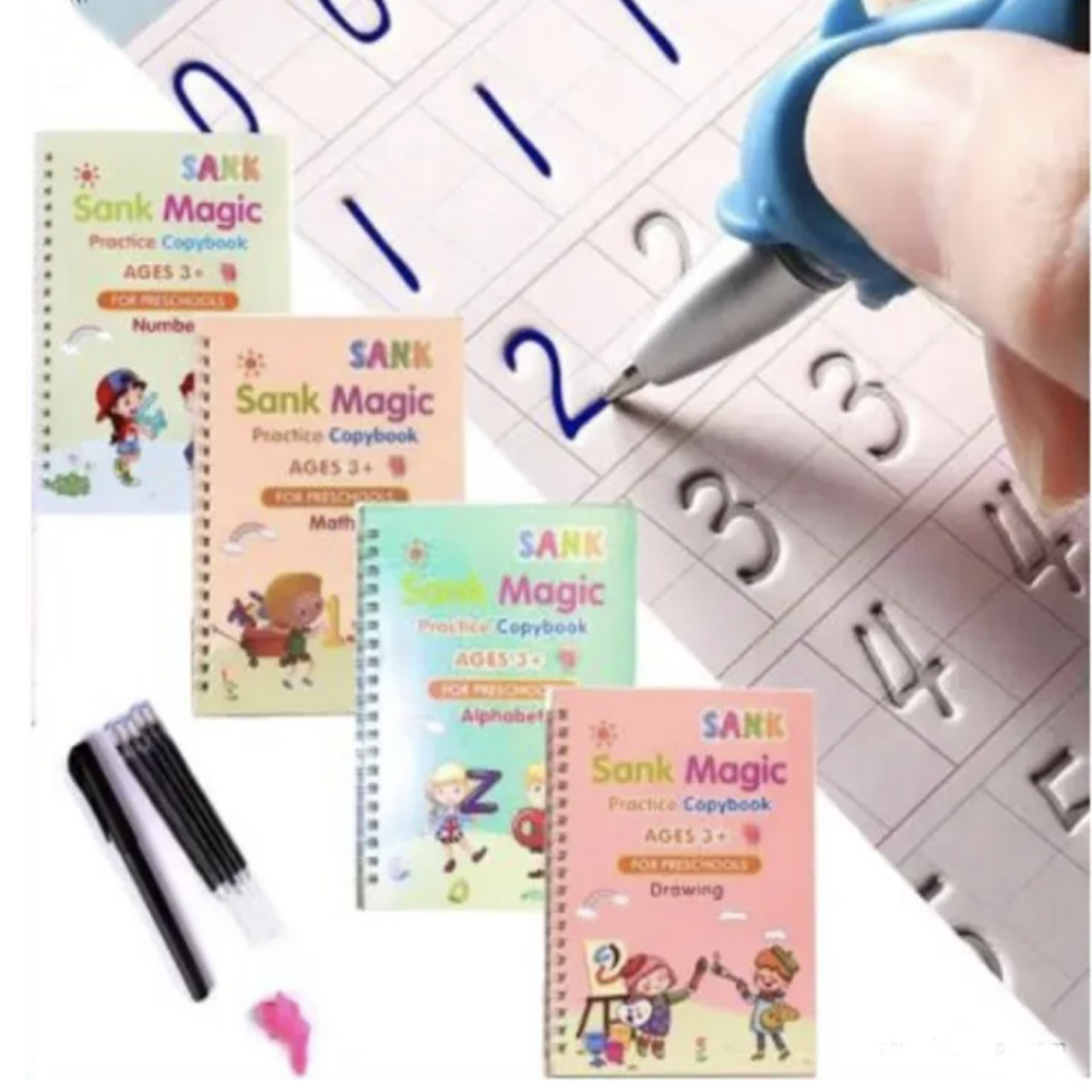 Magic Practice Copybook Set of 4 Books 1 Magic Pen and 10 Ink Refills