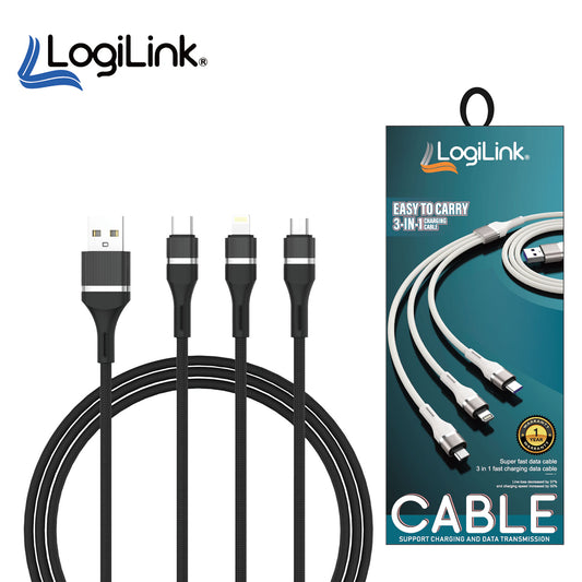 3IN1 USB TO MICRO/TYPE C/IPHONE NYLON DATA CABLE FAST CHARGING