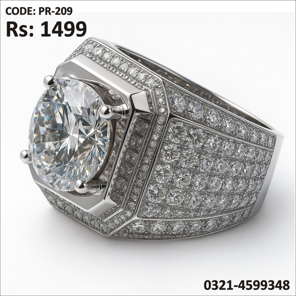 PR-209 Silver Plated Ring with Shining Zircon Stone