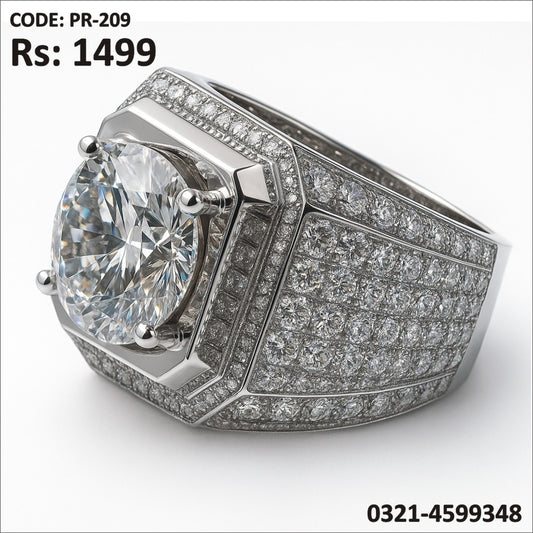 PR-209 Silver Plated Ring with Shining Zircon Stone