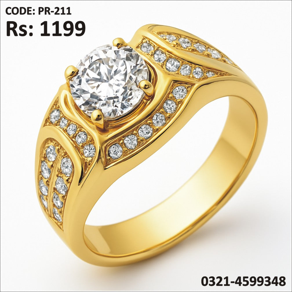 PR-211 Gold Plated Ring with Sparkling Zircon Stone
