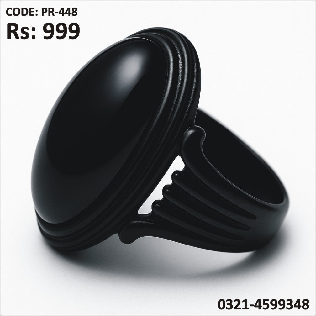 PR-448 Black Frame Ring with Aqeeq Stone
