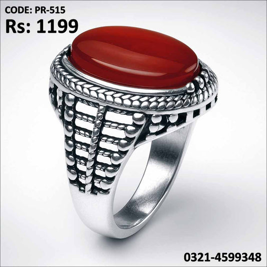 PR-515 Silver Plated Ring with Natural Aqeeq Stone